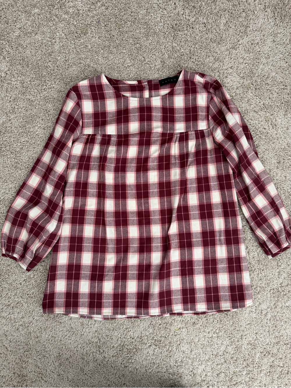 HATCH 100% Cotton Burgundy Plaid Peasant Blouse Women's M